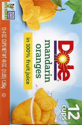 Dole Fruit Bowls Mandarin Oranges in 100% Juice Snacks, 4oz 12 Total Cups, Gluten & Dairy Free, Bulk Lunch Snacks for Kids & Adults