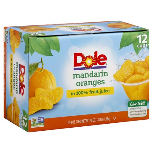 Dole Fruit Bowls Mandarin Oranges in 100% Juice Snacks, 4oz 12 Total Cups, Gluten & Dairy Free, Bulk Lunch Snacks for Kids & Adults