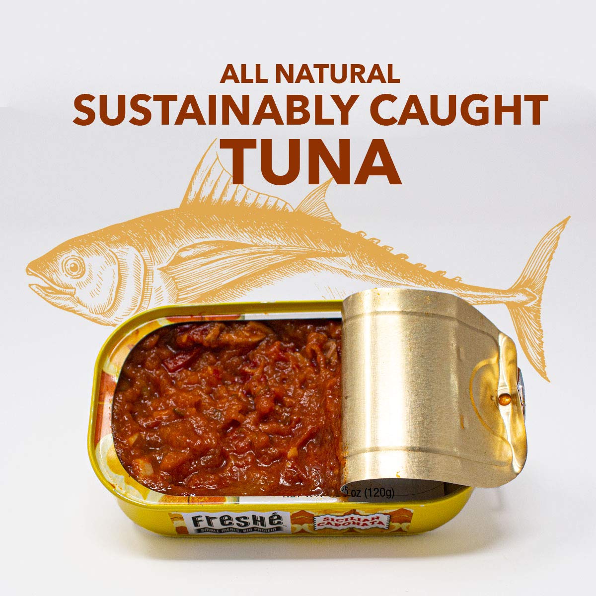 Freshé Gourmet Canned Tuna (Sicilian Caponata, 10 pack of 4.25 oz. tin) Freshly Packaged Skipjack Tuna Fish - Sustainably Caught - Perfect Gluten Free, High Protein Backpacking Food