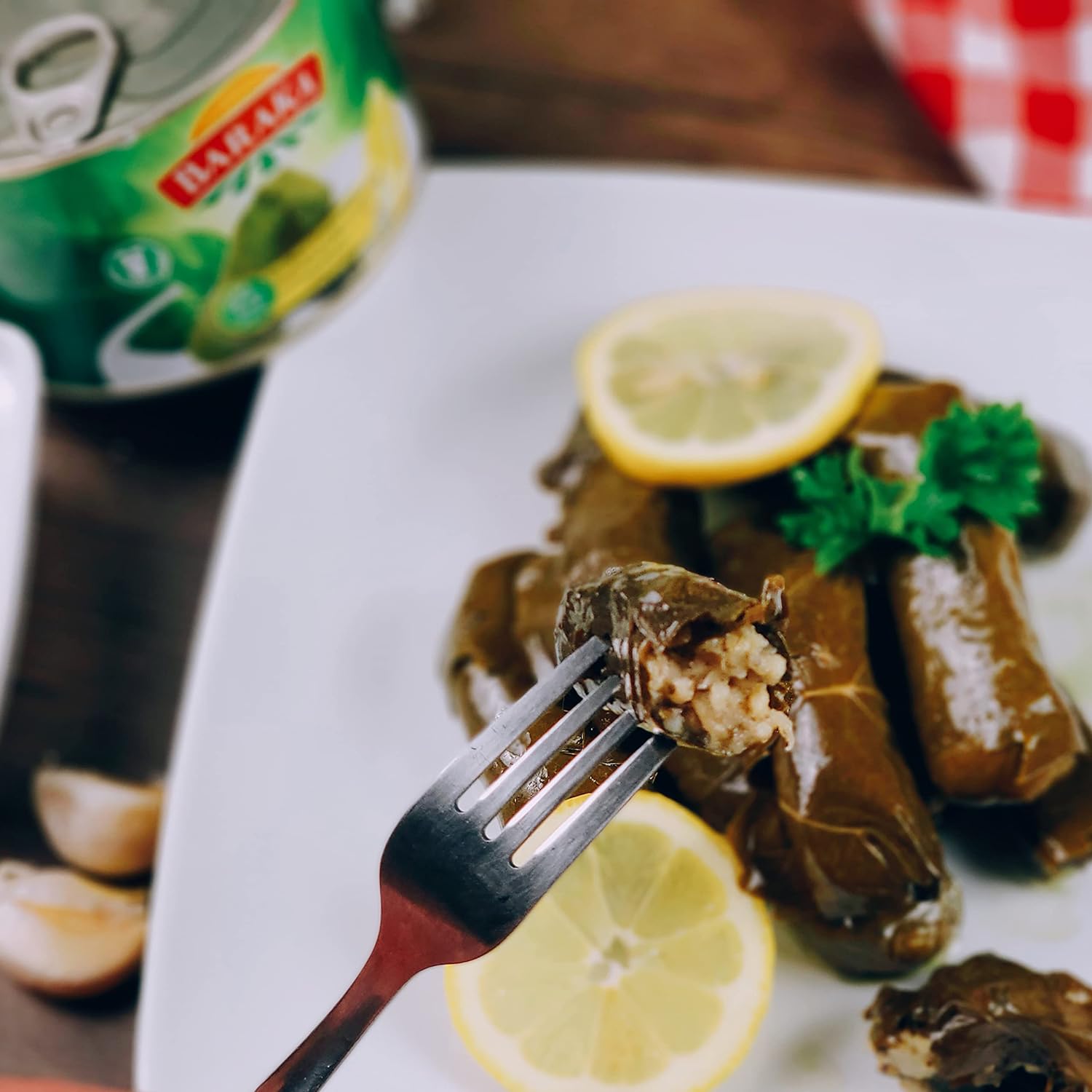 Baraka Dolmas Stuffed Grape Leaves Canned | Ready to Eat Turkish Grape Leaves Stuffed with Rice & Herbs | Vegan, Vegetarian, No Meat Middle Eastern Snack Food Imported from Turkey (14 oz Can)