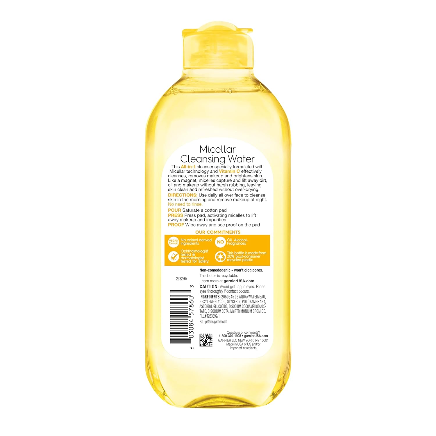 Garnier Micellar Water with Vitamin C, Facial Cleanser & Makeup Remover, 13.5 Fl Oz (400mL), 1 Count (Packaging May Vary)