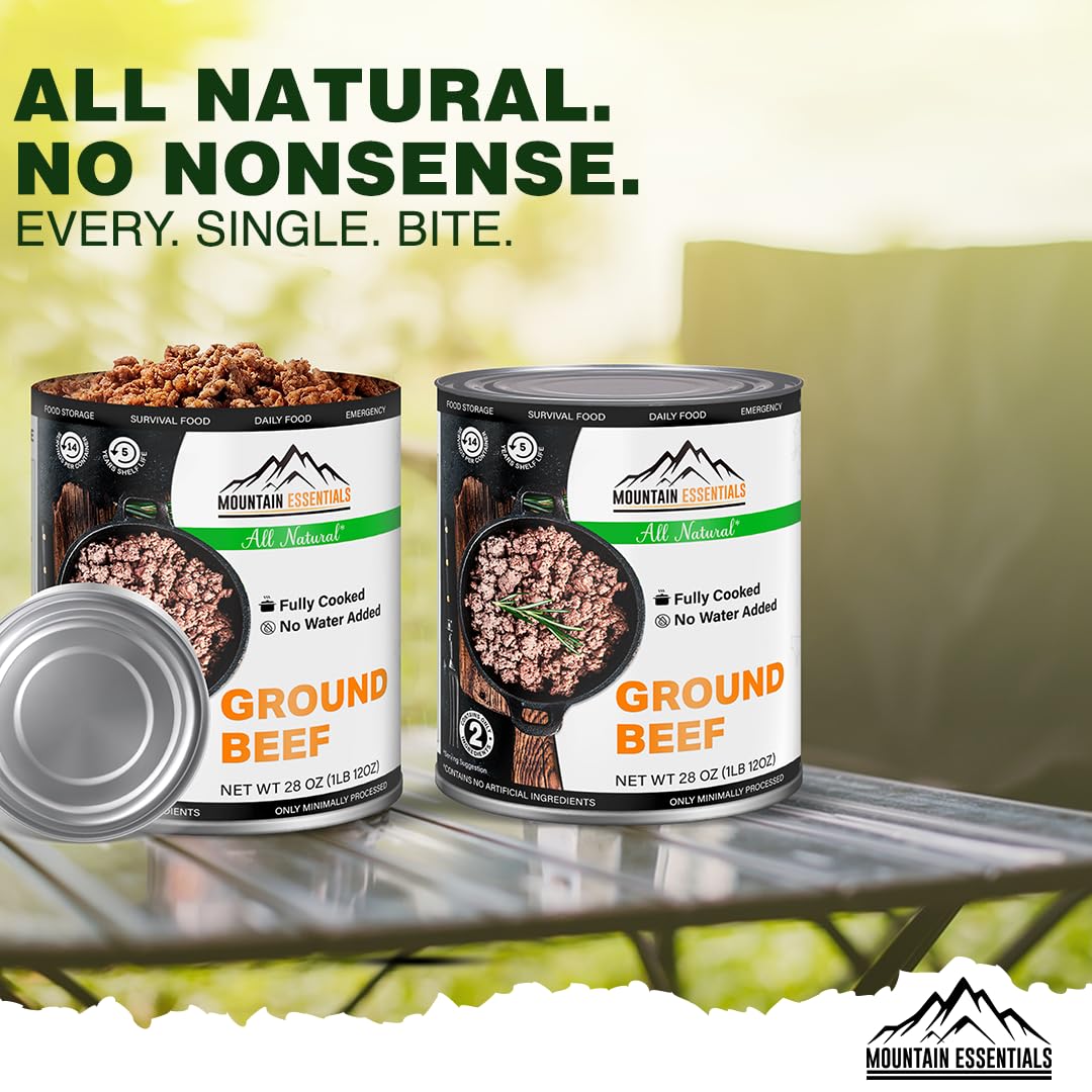 MOUNTAIN ESSENTIALS Canned Ground Beef 28 Ounce Cans Fully Cooked | Ready to Eat | No Water Added | No Preservatives | Survival & Emergency Food For Hiking, Backpacking & Camping Pack of 1