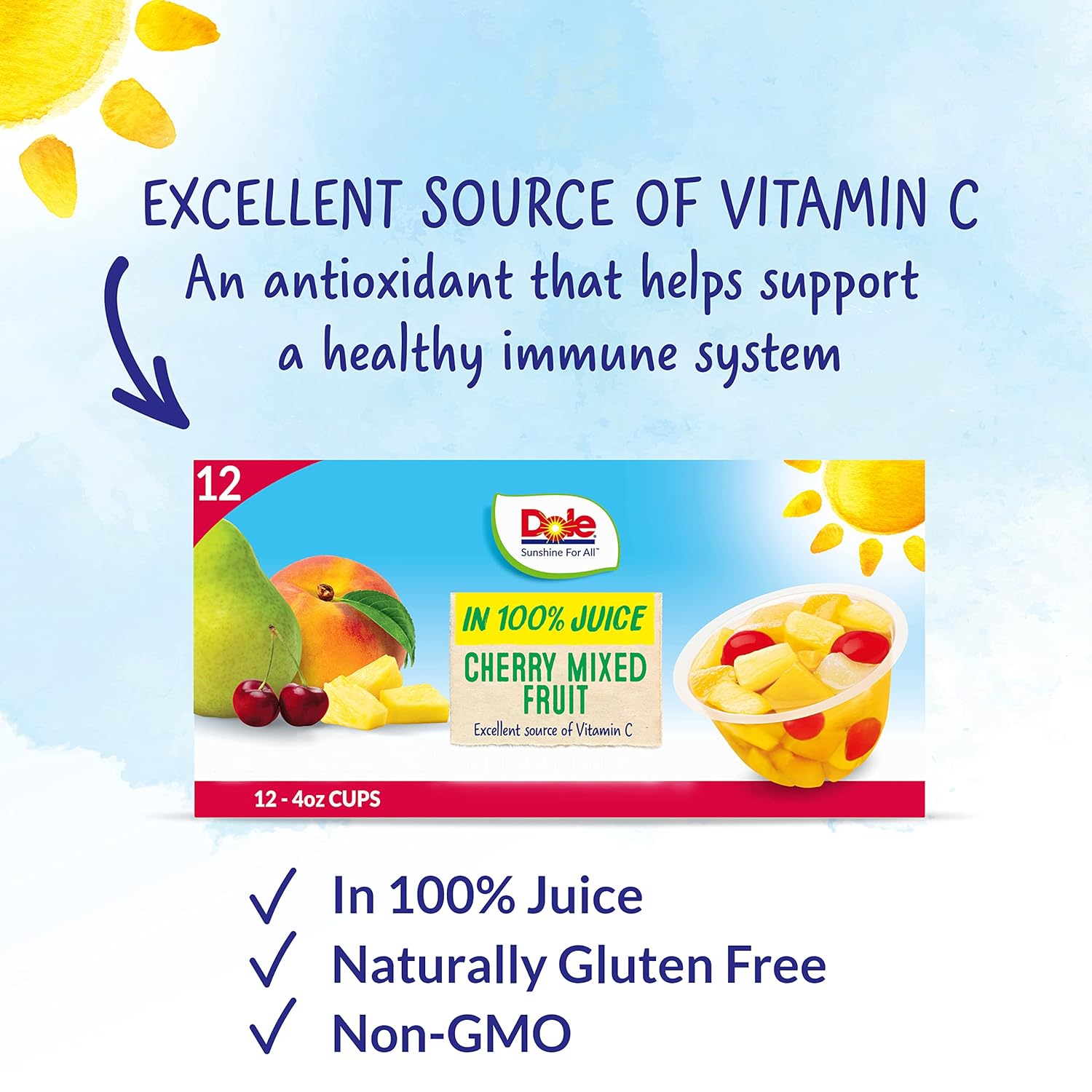 Dole Fruit Bowls Snacks Cherry Mixed Fruit in 100% Juice Snacks, 4oz 12 Total Cups, Gluten & Dairy Free, Bulk Lunch Snacks for Kids & Adults