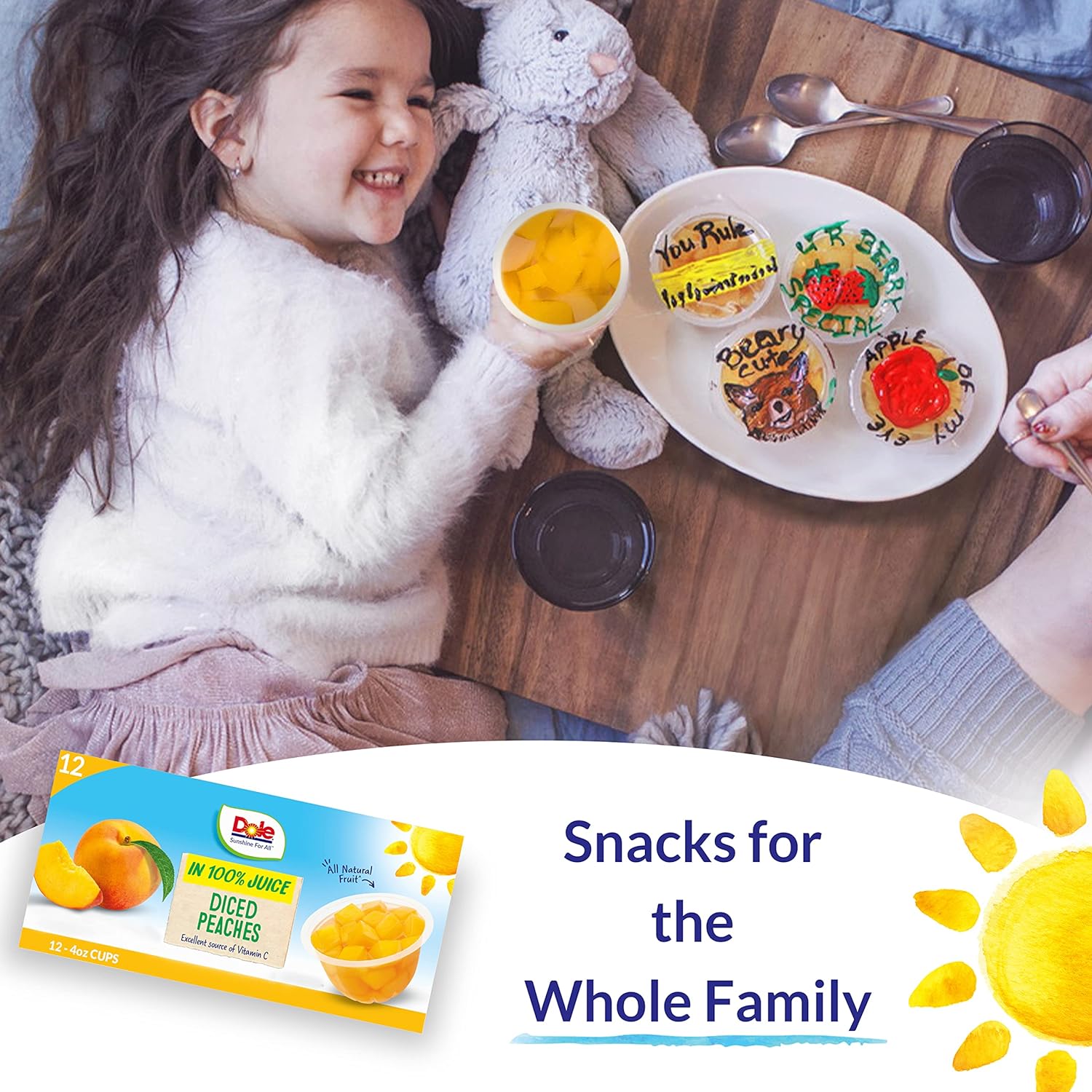 Dole Fruit Bowls Diced Peaches in 100% Juice Snacks, 4oz 12 Total Cups, Gluten & Dairy Free, Bulk Lunch Snacks for Kids & Adults