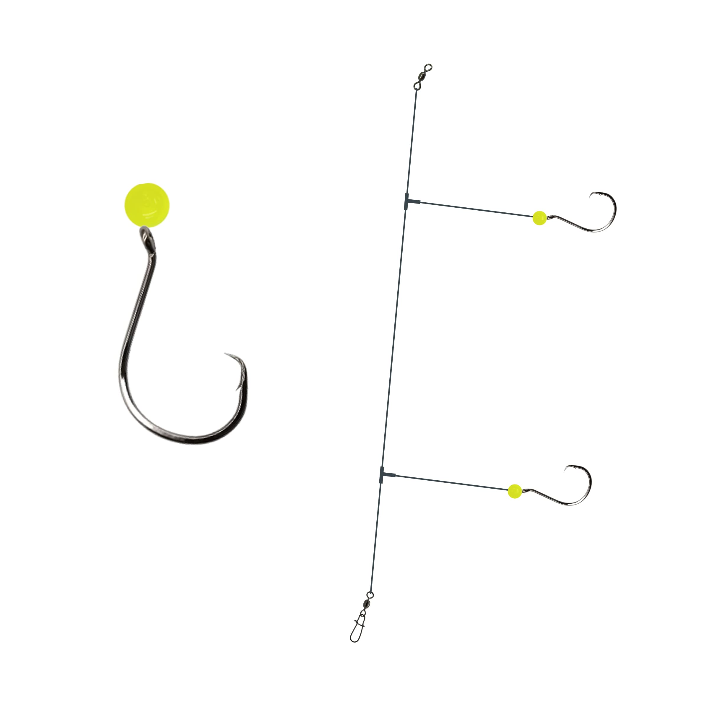 3 Pack '2/0' Bead Rig Surf Fishing Hi-Lo Double Drop Hand-Tied 30LB Mono (Chartreuse)