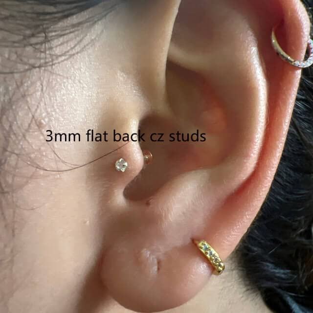 3mm CZ Screw Back Cartilage Earrings for Girls,Tiny Silver Flatback Cubic Zirconia Stud Earrings Helix Earrings Cartilage Piercing Jewelry Gift for Women Toddlers(3mm CZ, Silver)