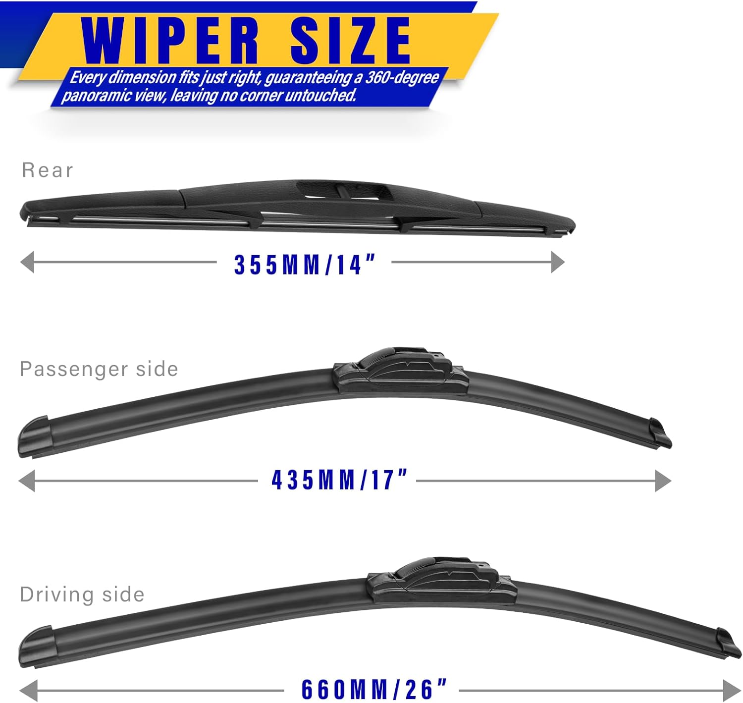 3 wipers Replacement for 2012-2018 Subaru Forester/2015-2019 Subaru Outback, Windshield Wiper Blades Original Equipment Replacement - 26"/17"/14" (Set of 3) U/J HOOK