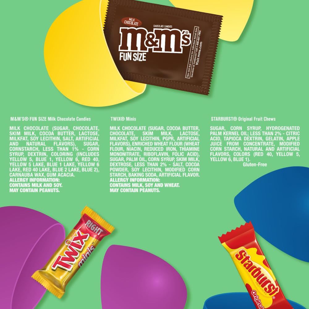 Mars M&M'S, TWIX & STARBURST Candy-Filled Easter Eggs Bag, 11.04 oz, 30 Count