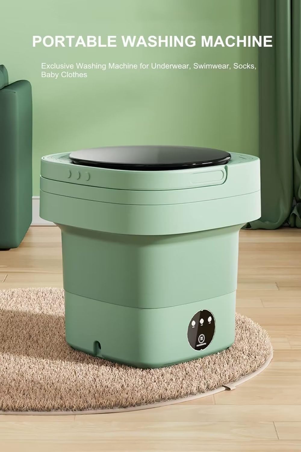 Small Portable Washing Machine, Mini Washer 9L High Capacity with 3 Modes Deep Cleaning for Underwear, Baby Clothes, or Small Items, Foldable Washing Machine for Apartments, Camping, Travel (Green)