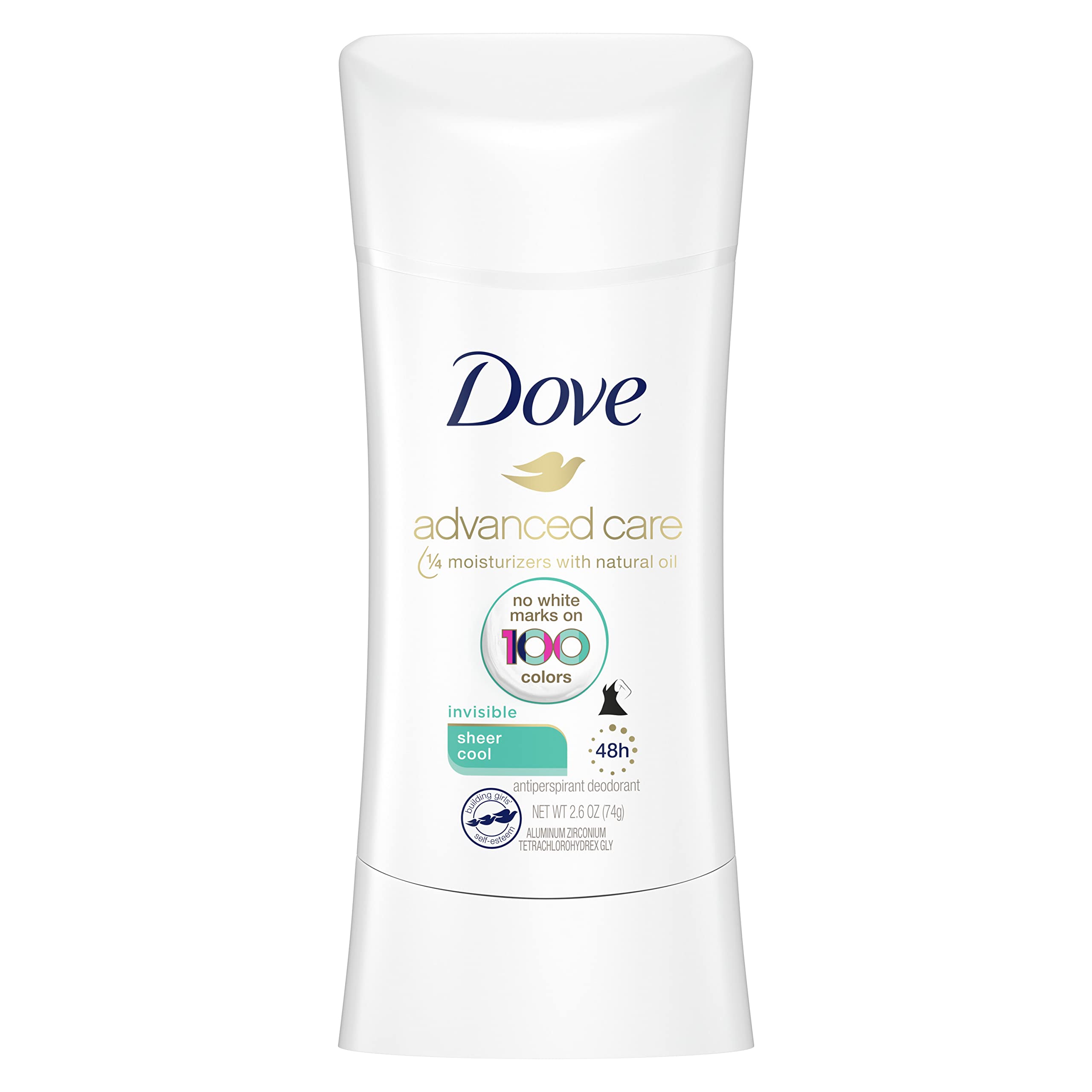 Dove Advanced Care Invisible Antiperspirant Deodorant Stick No White Marks on 100 Colors Sheer Cool 48-Hour Sweat and Odor Protecting Deodorant for Women 2.6 oz