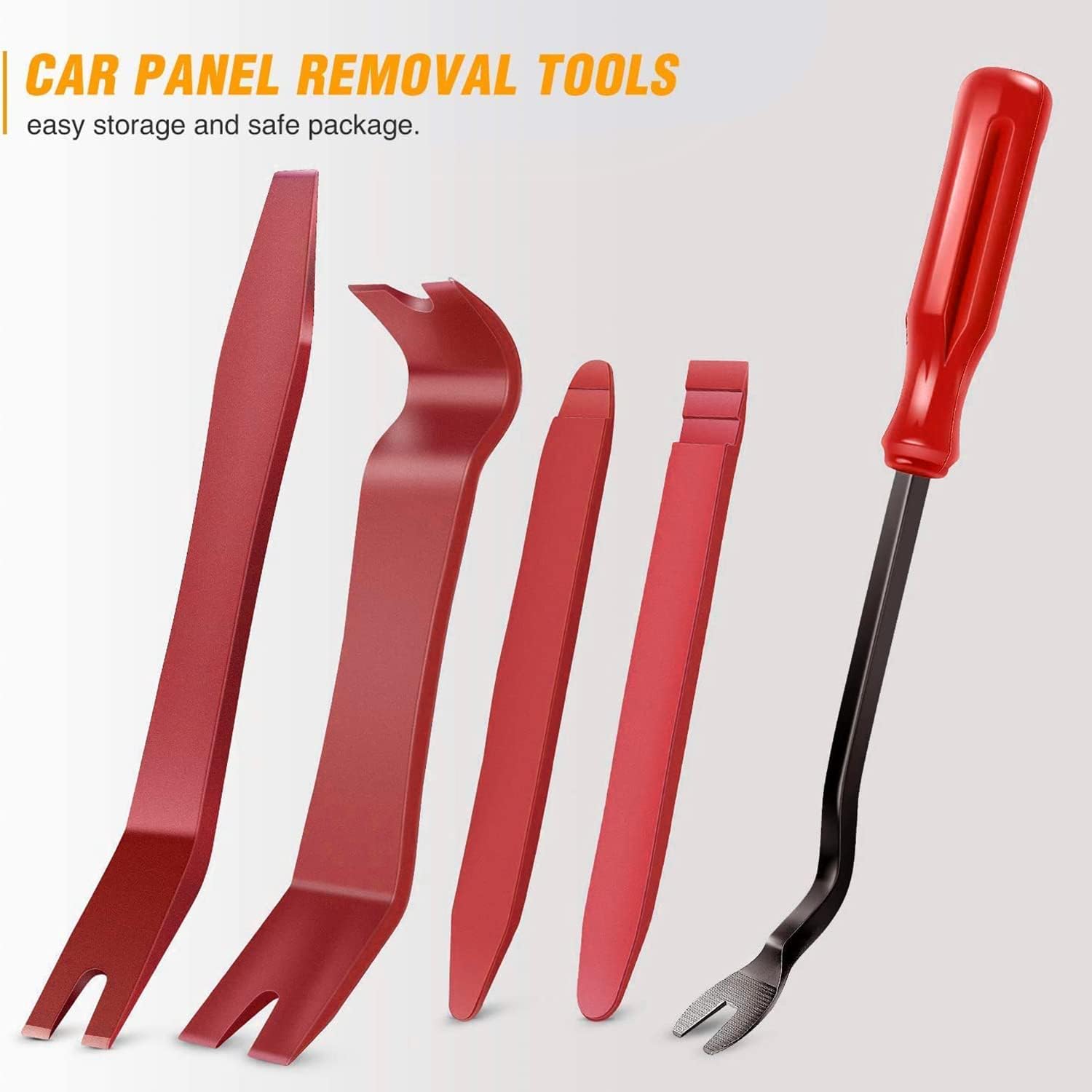 GOOACC 5 PCS Nylon Auto Trim Removal Tool Kit No-Scratch Removal Tool Kit for Car Panel & Audio Dashboard Dismantle Red