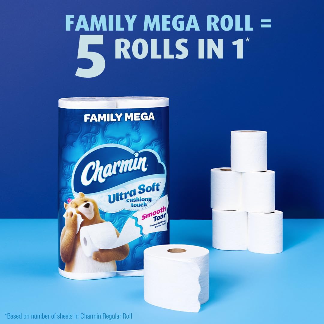 Charmin Ultra Soft Cushiony Touch Toilet Paper, 18 Family Mega Rolls = 90 Regular Rolls (Packaging May Vary)