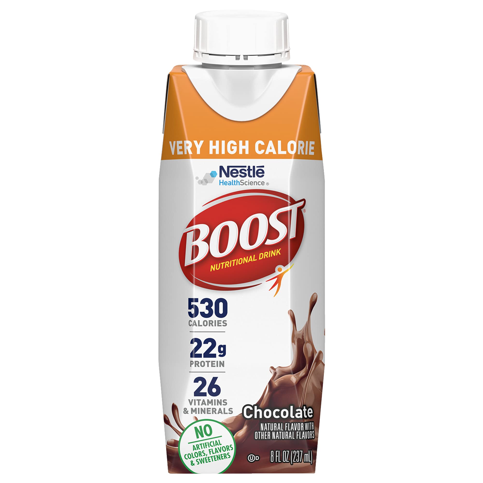 Boost Very High Calorie Chocolate Nutritional Drink – 22g Protein, 530 Nutrient Rich Calories, 8 Fl Oz (Pack of 24)