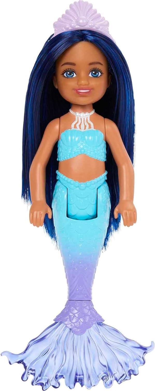 Barbie Mermaid Chelsea Doll with Midnight Blue Hair and Ombre Tail, Mermaid Toys, Crown Accessory