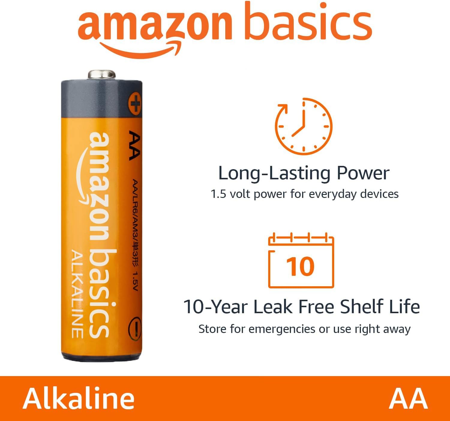 Amazon Basics 20-Pack AA Alkaline High-Performance Batteries, 1.5 Volt, 10-Year Shelf Life