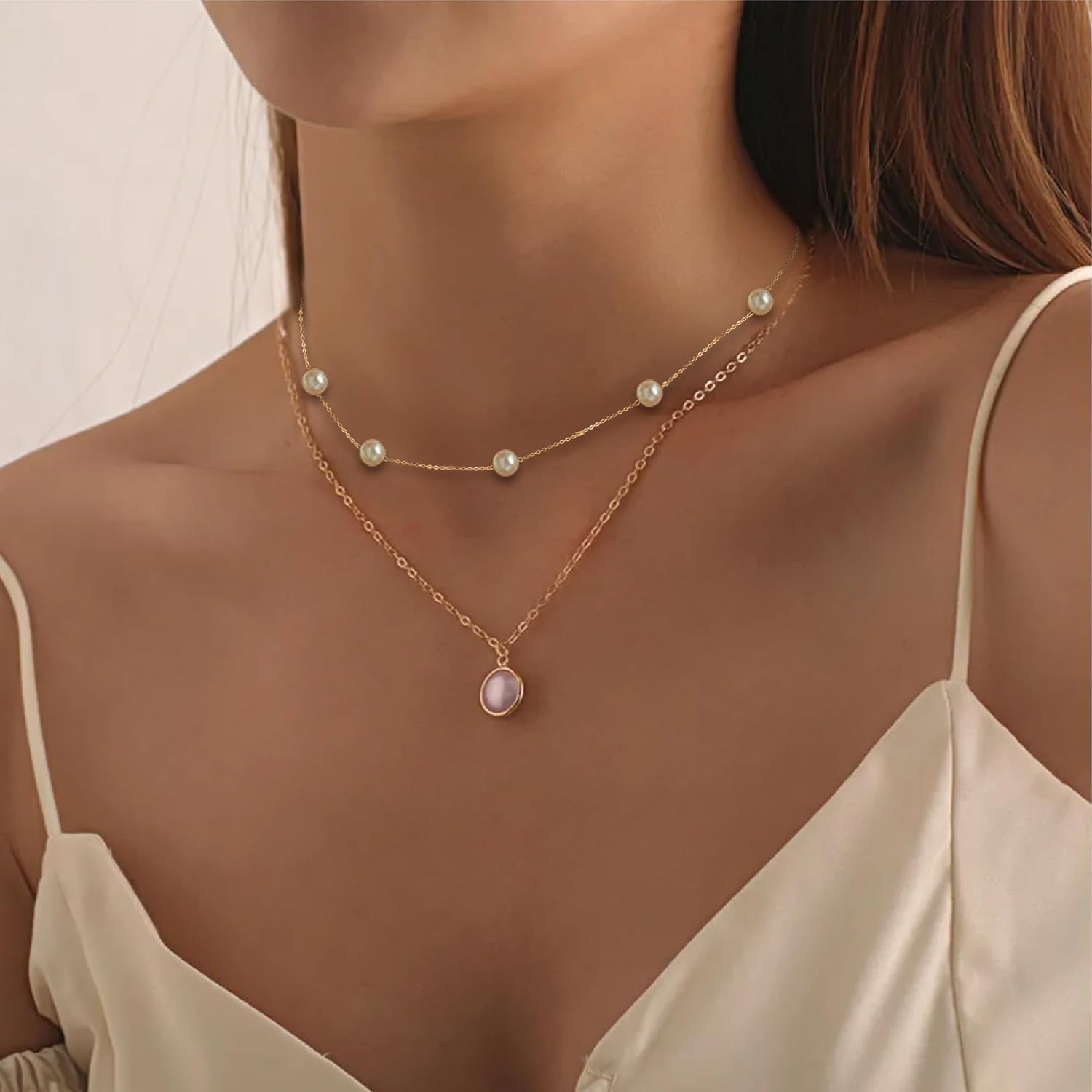 Trinckle Gold Pearl Necklace, Dainty Gold Necklaces Pearl Choker Necklace 15'' Pearl Necklaces for Women Valentines Day Necklace Adjustable Gold Jewelry for Bride as Girls Pearl Jewelry Birthday Gift
