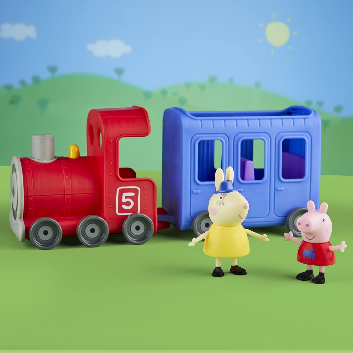 Peppa Pig Peppa’s Adventures Miss Rabbit’s Train 2-Part Detachable Vehicle Preschool Toy: 2 Figures, Rolling Wheels, for Ages 3 and Up