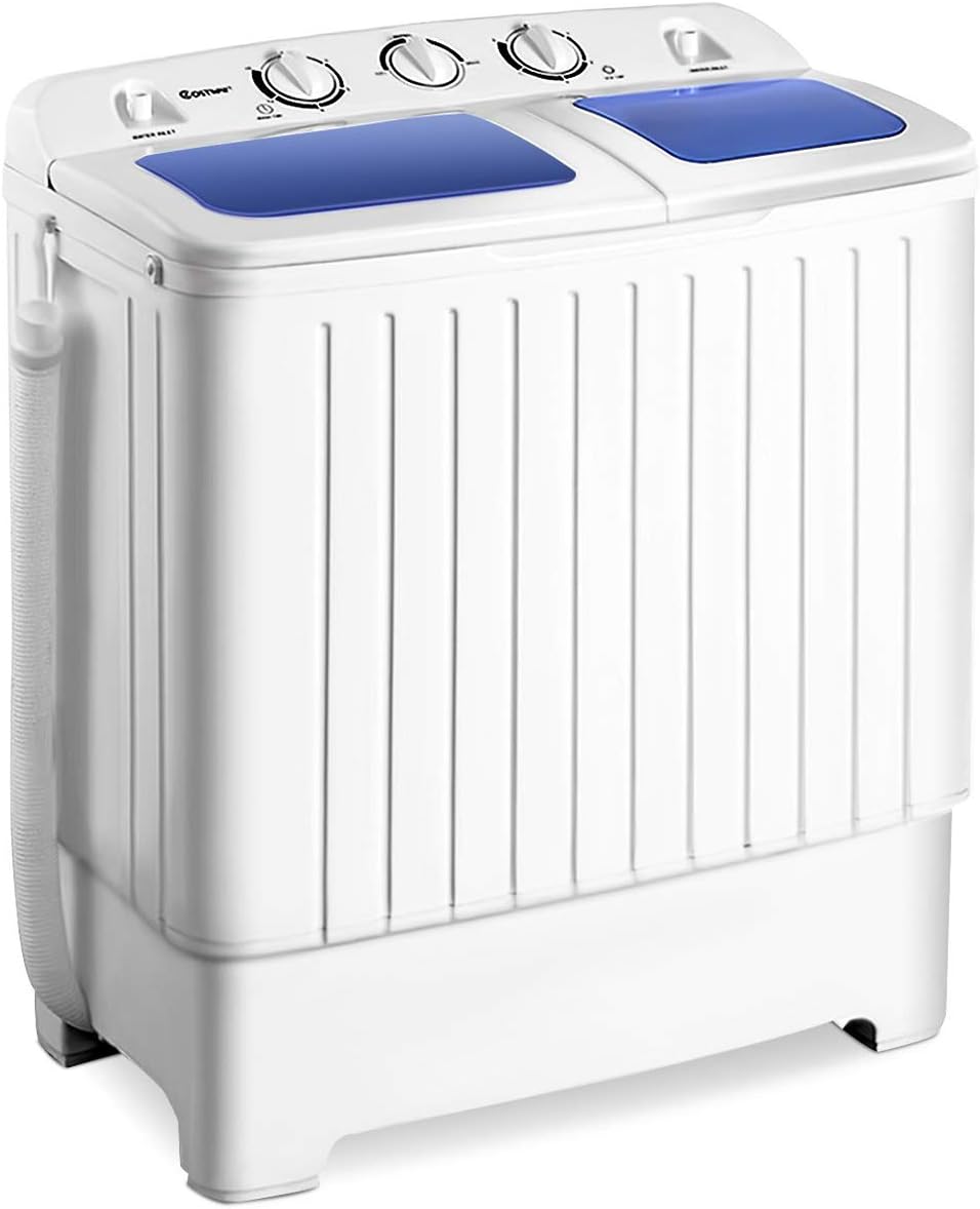 Giantex Portable Mini Compact Twin Tub Washing Machine 20lbs Washer Spain Spinner Portable Washing Machine, Blue+ White