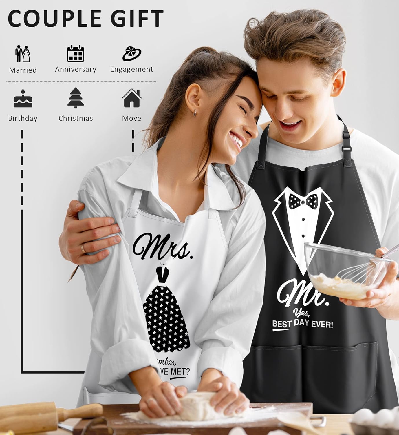 Mr and Mrs Aprons for Couples Gifts - Anniversary, Bridal Shower, Wedding, Engagement gifts for Couples, Christmas Gifts for Couple, His and Her Gifts, 8 Pack Kitchen Cooking Apron Gift Set