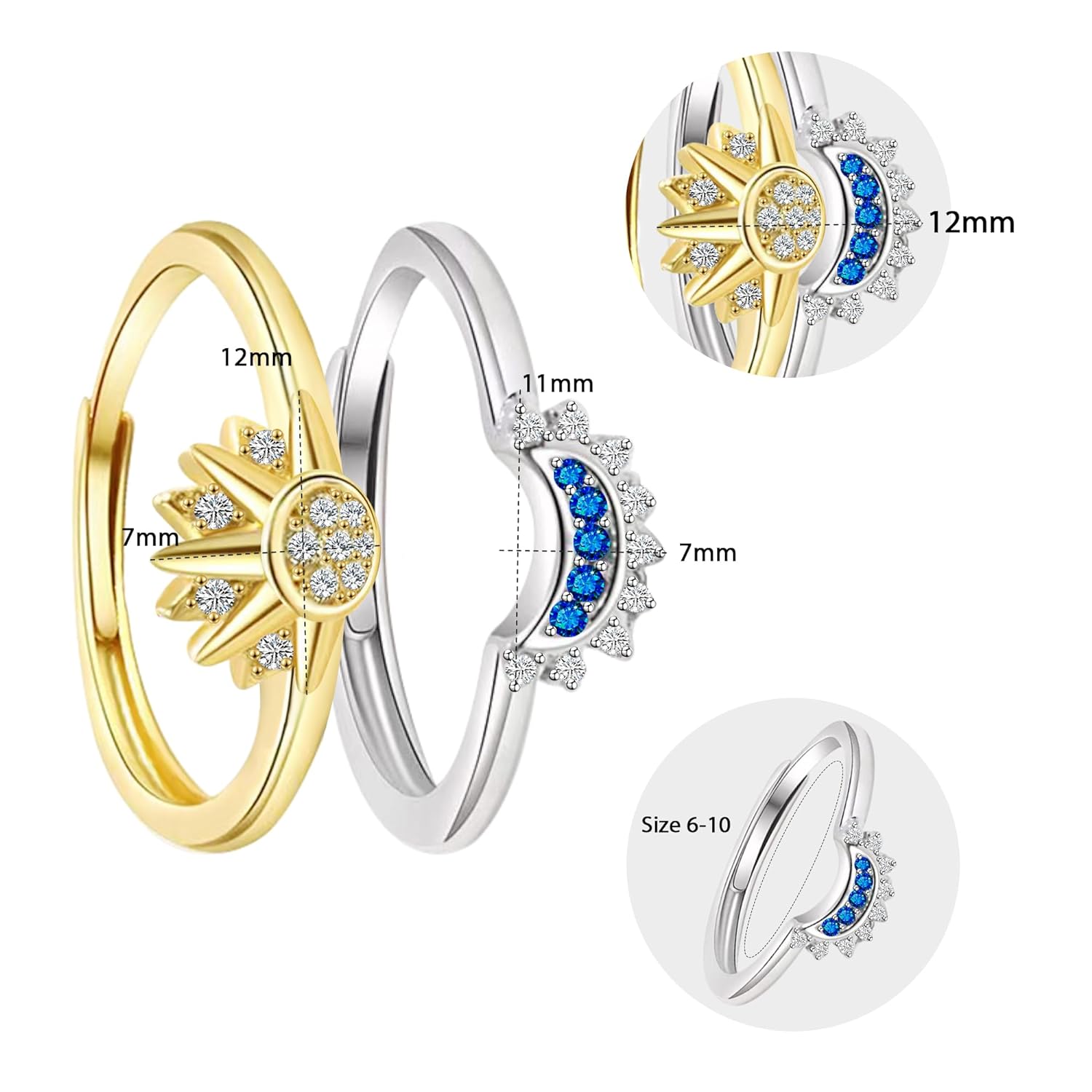 Sun and Moon Ring set stackable rings for women,adjustable celestial jewelry anillos para mujer matching rings as friendship rings for best friend gifts,sun moon stacking rings for teen girls