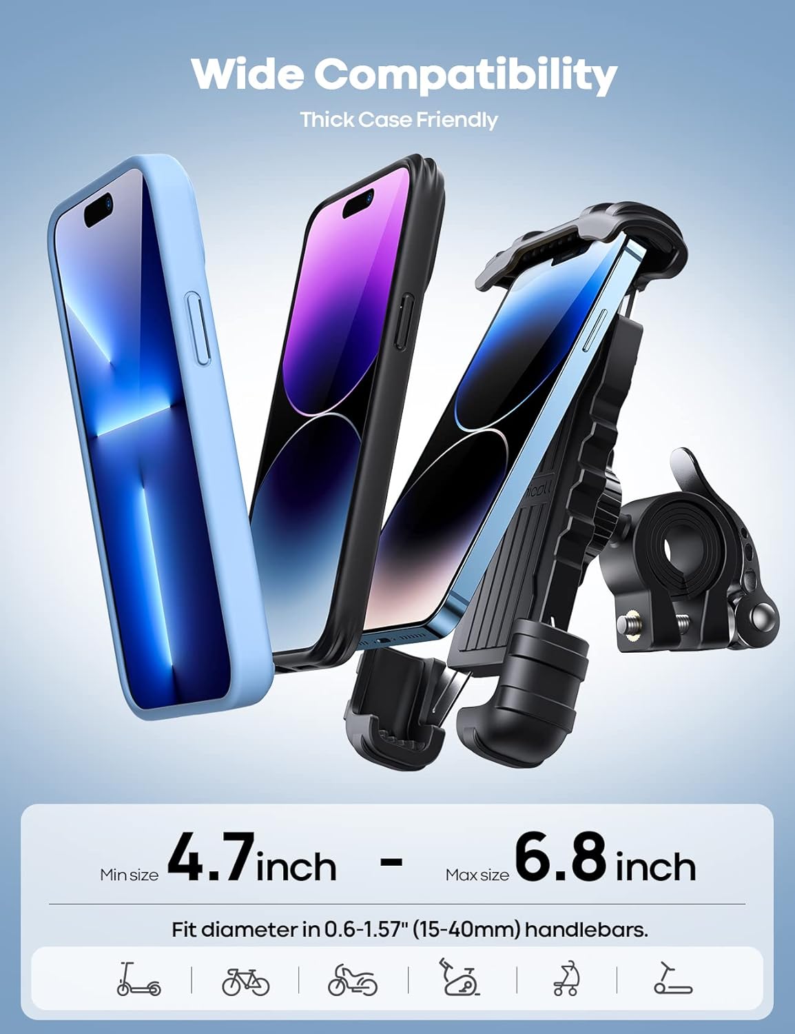 Lamicall Bike Phone Holder, Motorcycle Phone Mount - Motorcycle Handlebar Cell Phone Clamp, Scooter Phone Clip for iPhone 15 Pro Max/Plus, 14 Pro Max, S9, S10 and More 4.7" to 6.8" Smartphones