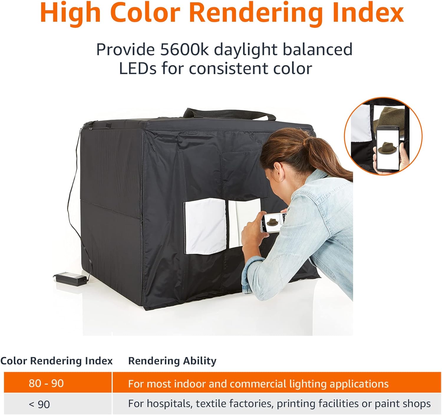 Amazon Basics Portable Foldable Photo Studio Box with LED Light, 1 Count (Pack of 1), Black, 25 x 30 x 25 Inches