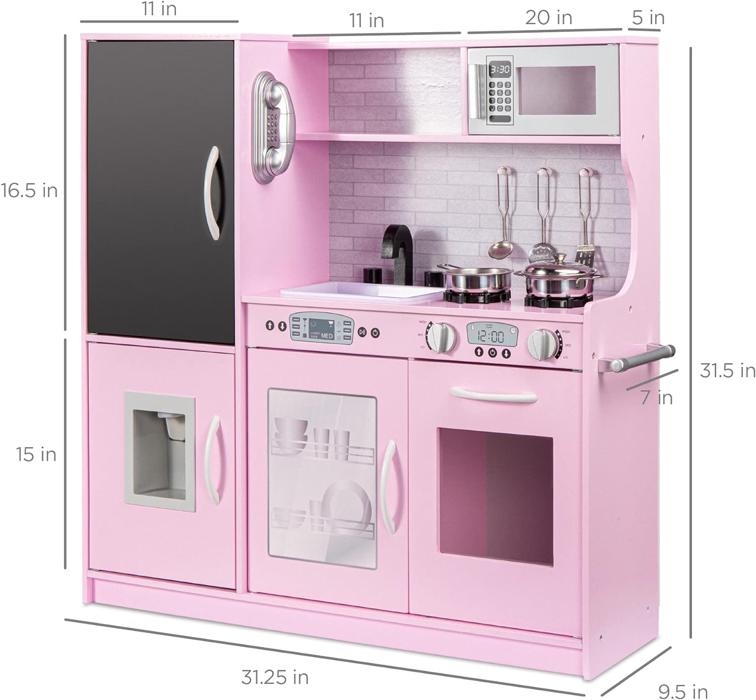 Best Choice Products Pretend Play Kitchen Wooden Toy Set for Kids w/Realistic Design, Telephone, Utensils, Oven, Microwave, Sink - Pink