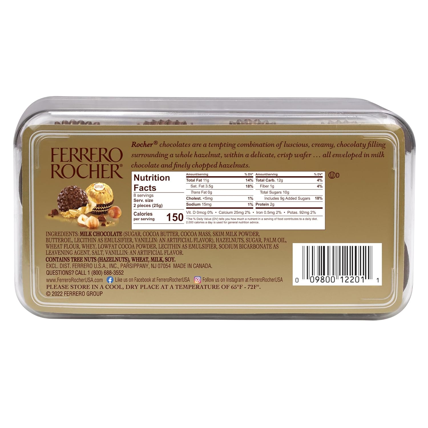 Ferrero Rocher, 16 Count, Premium Gourmet Milk Chocolate Hazelnut, Individually Wrapped Candy for Gifting, Great Easter Gift, 7 oz