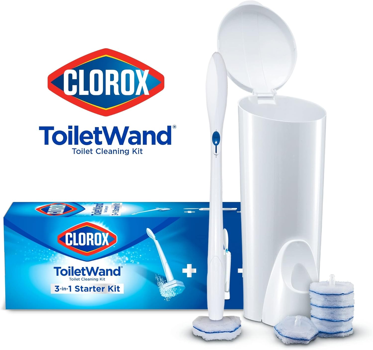 Clorox ToiletWand Disposable Toilet Cleaning Kit, Brush, Bathroom Cleaning System with Storage Caddy and 6 Disinfecting Refill Heads (Package May Vary)