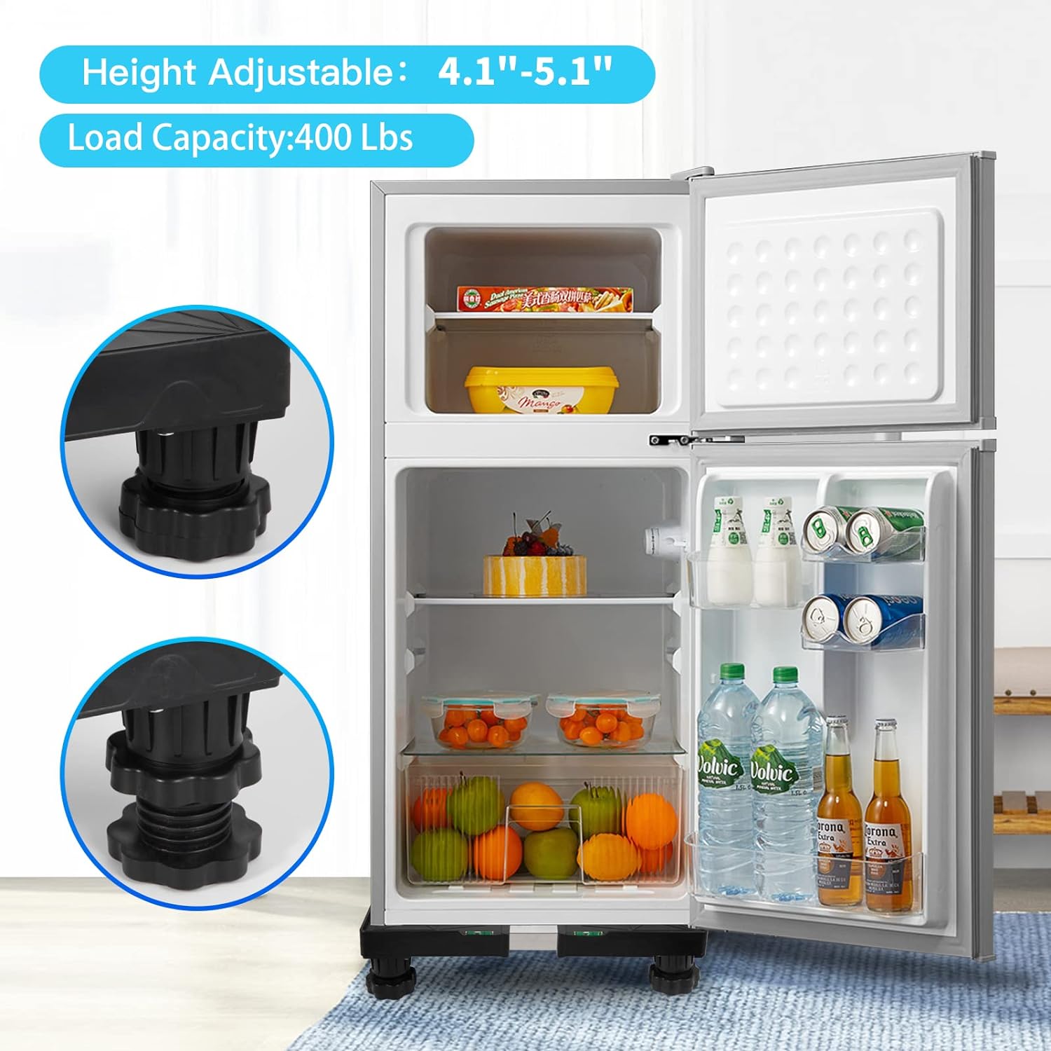 Nefish Mini Fridge Stand Universal Stand Base Adjustable Refrigerator Stand with 4 Strong Feet Washing Machine Pedestal Multi-Functional Base for Dryer (Black)