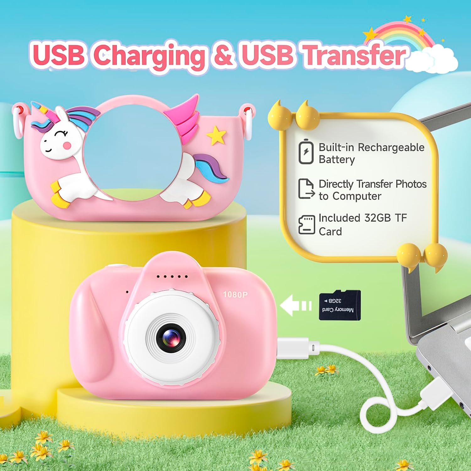 Kids Camera for Toddler Girls Boys Aged 3-9, YEEHAO 32MP Kids Toys Digital Camera for 3 4 5 6 7 8 9 Year Old Girls, Children Selfie Camera Birthday Gift for Kids with 32GB SD Card, Pink