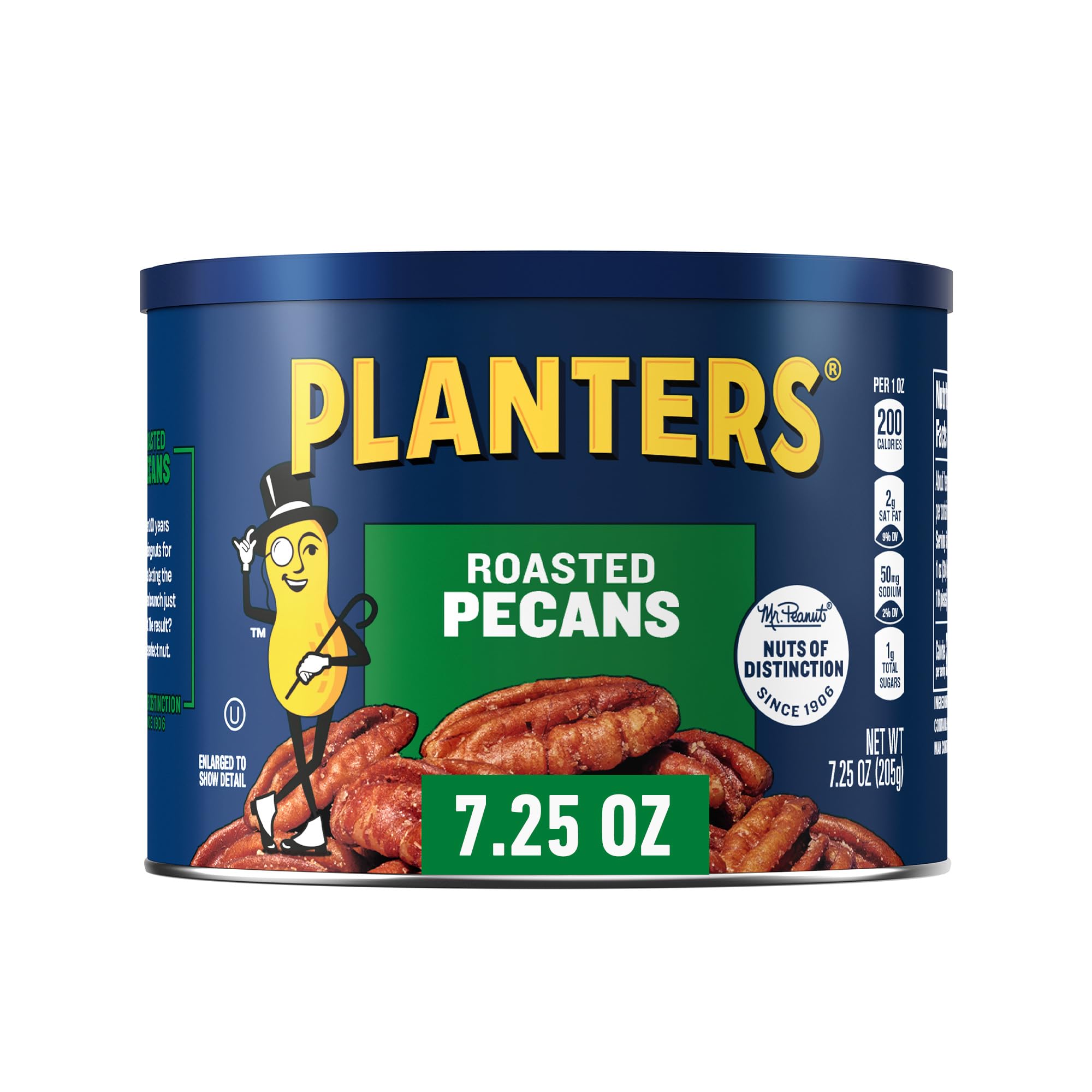 PLANTERS Roasted Pecan Nuts, Party Snacks, Plant-Based Protein, 7.25 Oz Canister