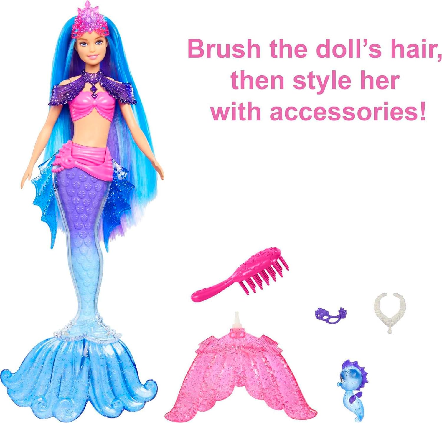 Barbie Mermaid Power Doll & Accessories Set with Mermaid Fashion Doll, Seahorse Pet, Interchangeable Fins & 5+ Storytelling Pieces