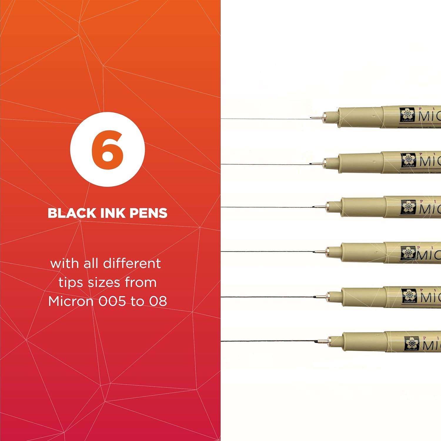 SAKURA Pigma Micron Fineliner Pens - Archival Black Ink Pens - Pens for Writing, Drawing, or Journaling - Assorted Point Sizes - 6 Pack