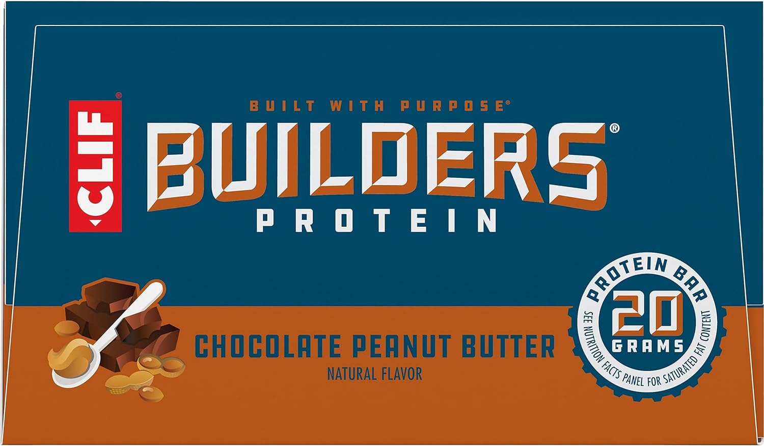 CLIF Builders - Chocolate Peanut Butter Flavor - Protein Bars - Gluten-Free - Non-GMO - Low Glycemic - 20g Protein - 2.4 oz. (12 Pack)