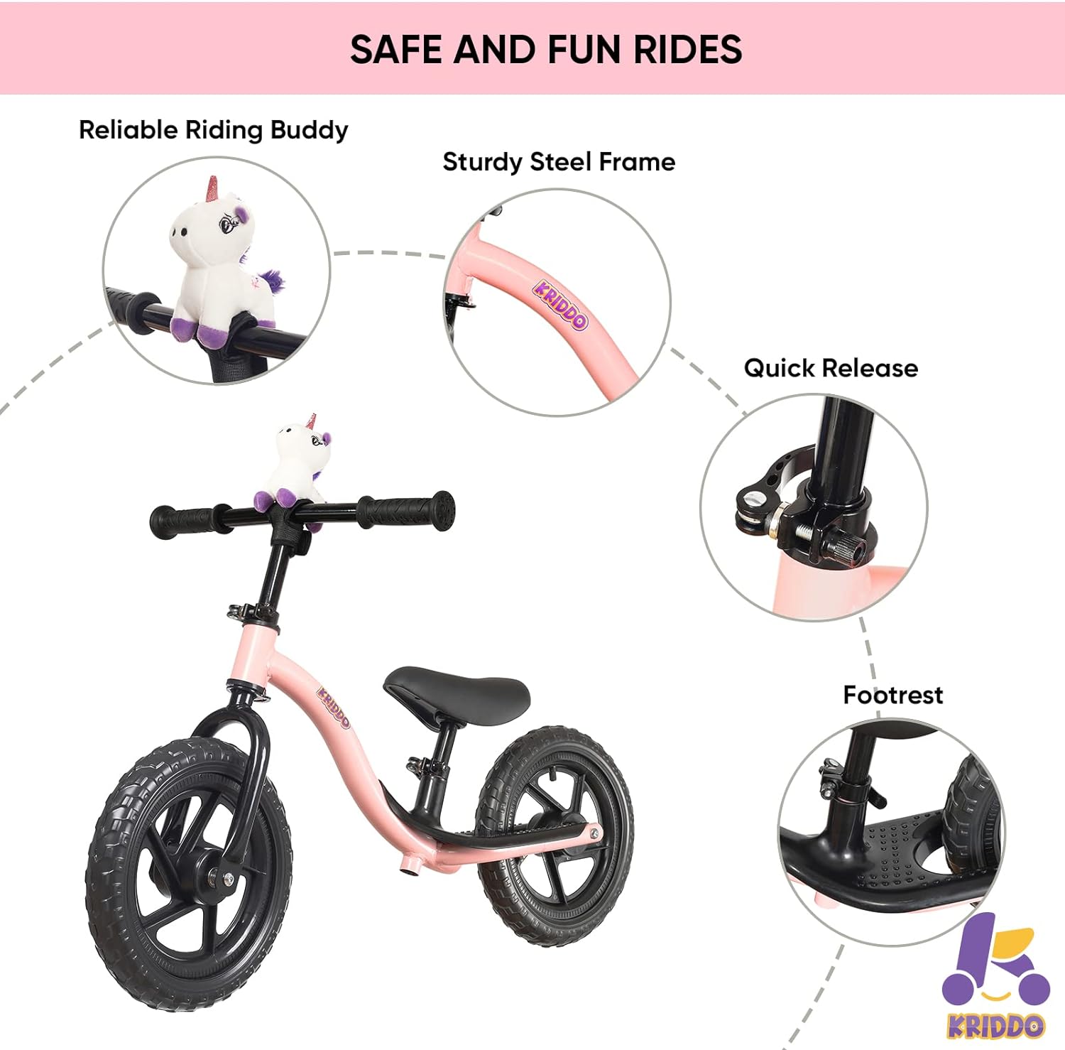 KRIDDO Toddler Balance Bike 2 Year Old, Age 18 Months to 5 Years Old, Early Learning Interactive Push Bicycle with Steady Balancing, Gift Bike for 2-5 Boys Girls