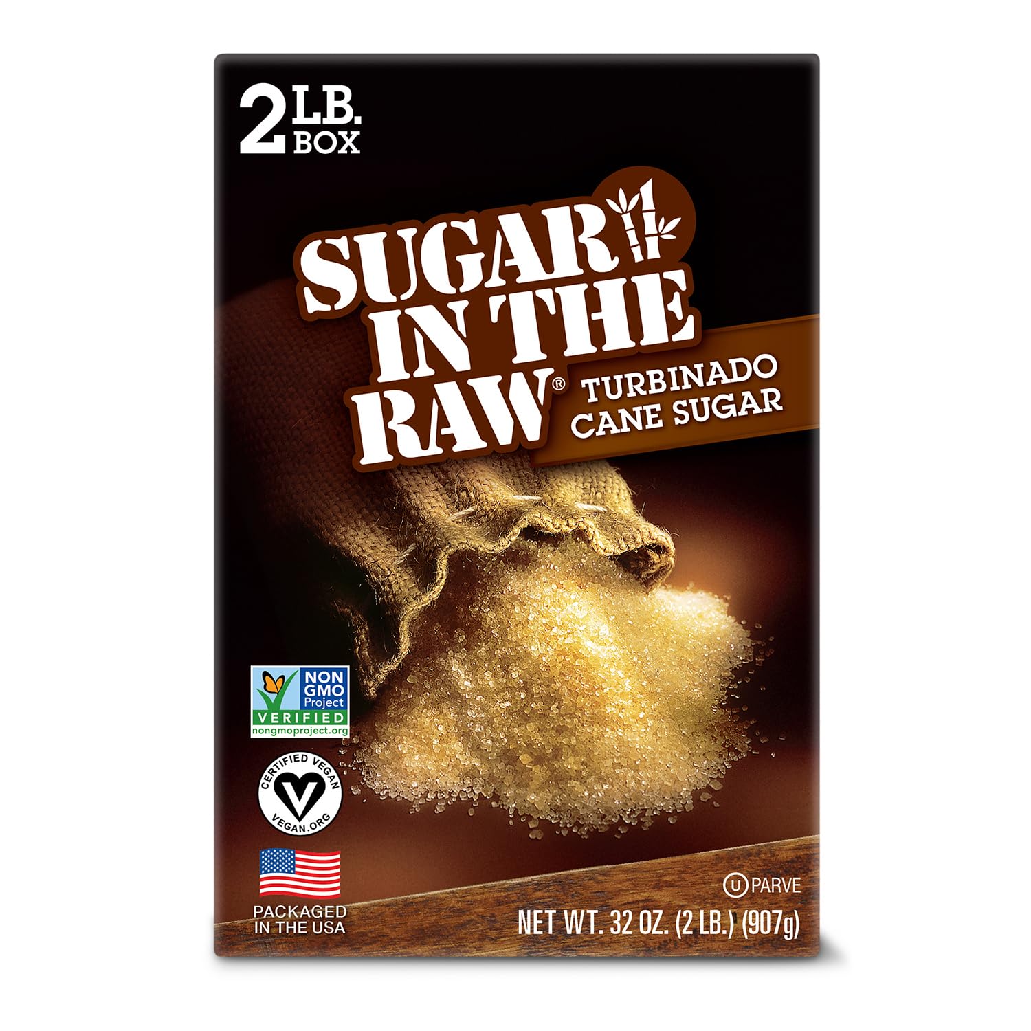 Sugar In The Raw Granulated Turbinado Cane Sugar, No Erythritol, Pure Natural Sweetener, Hot & Cold Drinks, Coffee, Cooking, Baking, Vegan, Gluten-Free, Non-GMO, Bulk Sugar, 2lb Bag (1-Pack)