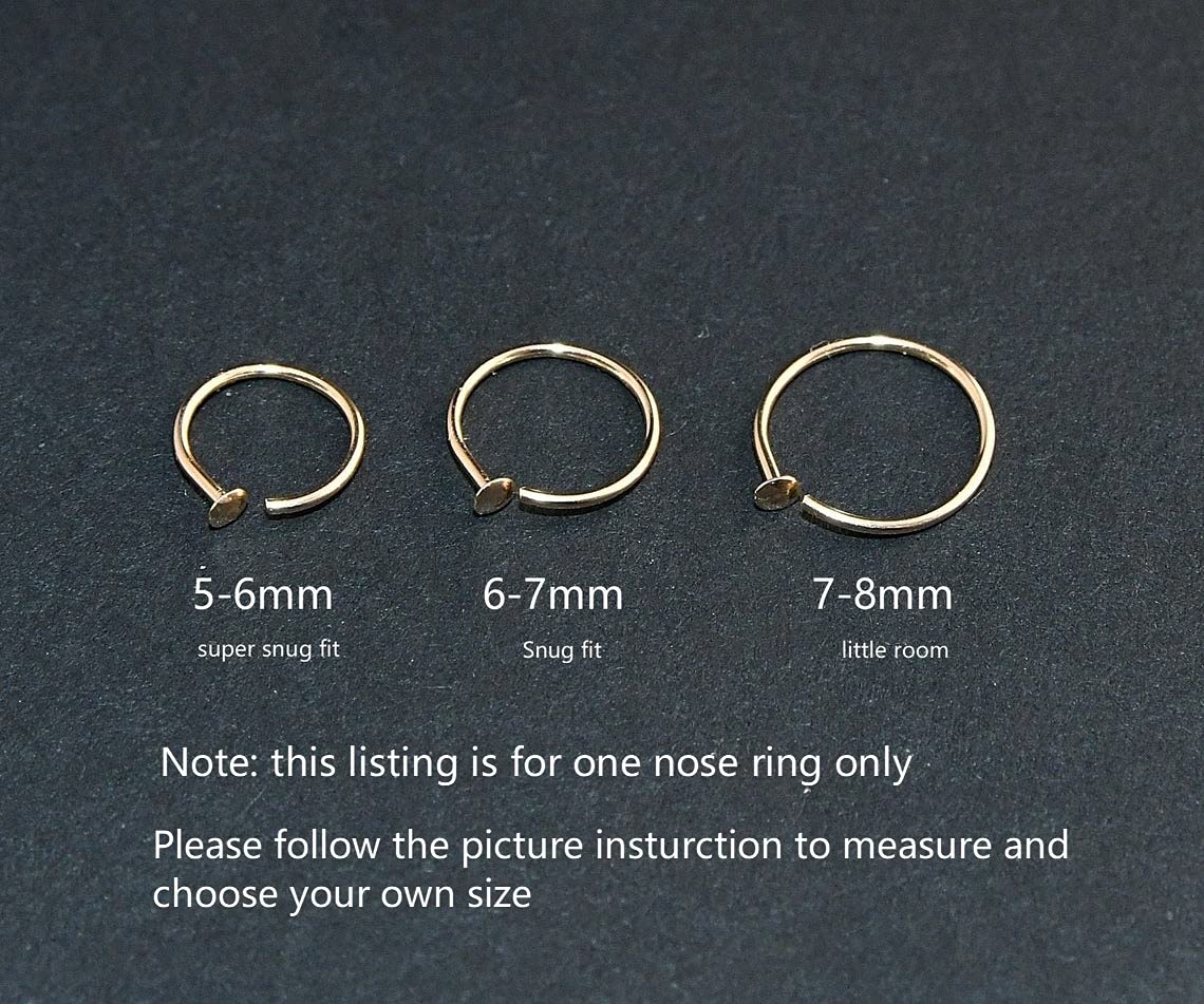 14k Gold Filled 20G Small Thin Nose Ring Hoop for Women, 6mm - 7mm Adjustable Nostril Piercing Jewelry