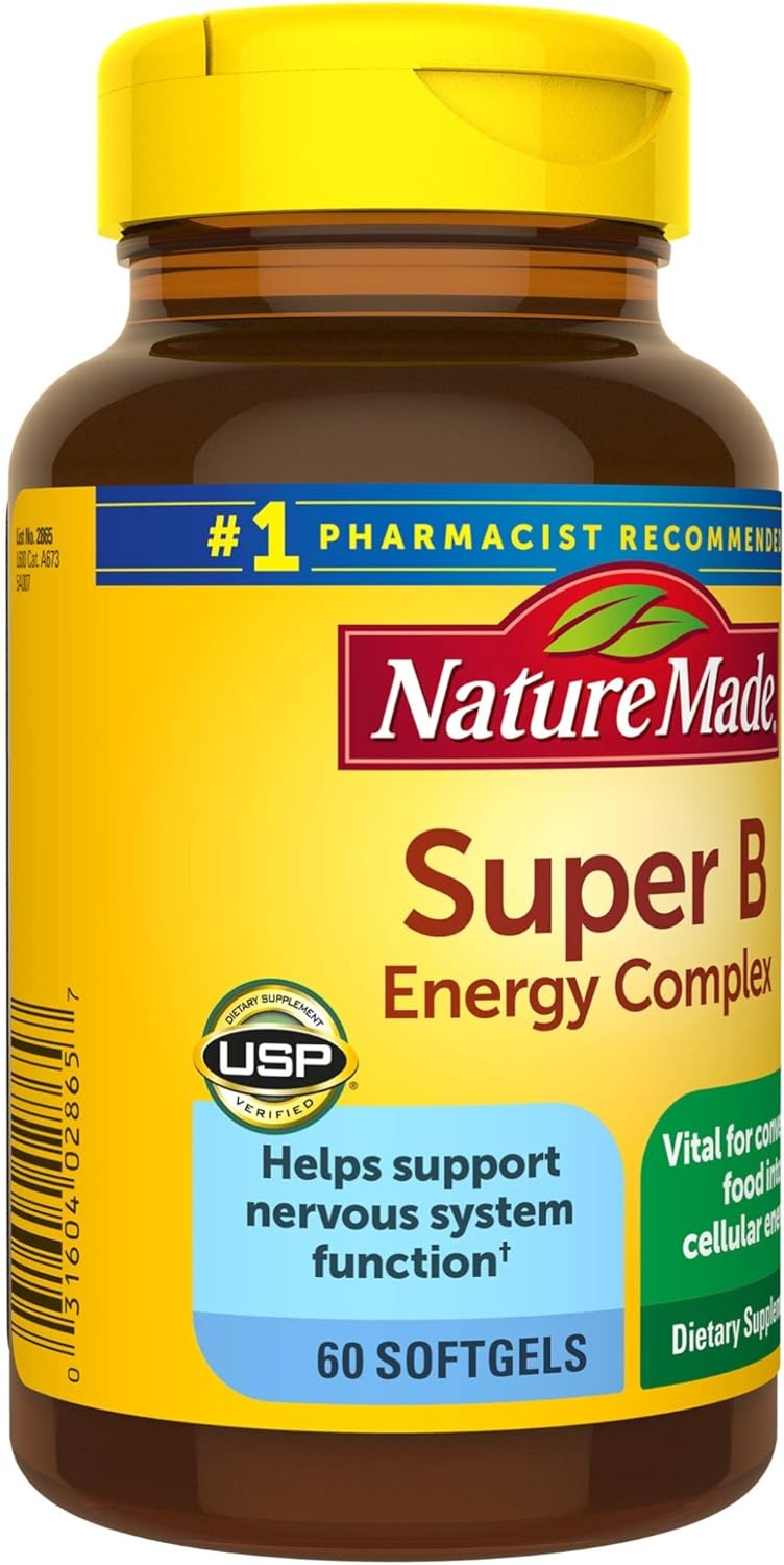 Nature Made Super B Energy Complex, Dietary Supplement for Brain Cell Function Support, 60 Softgels, 60 Day Supply