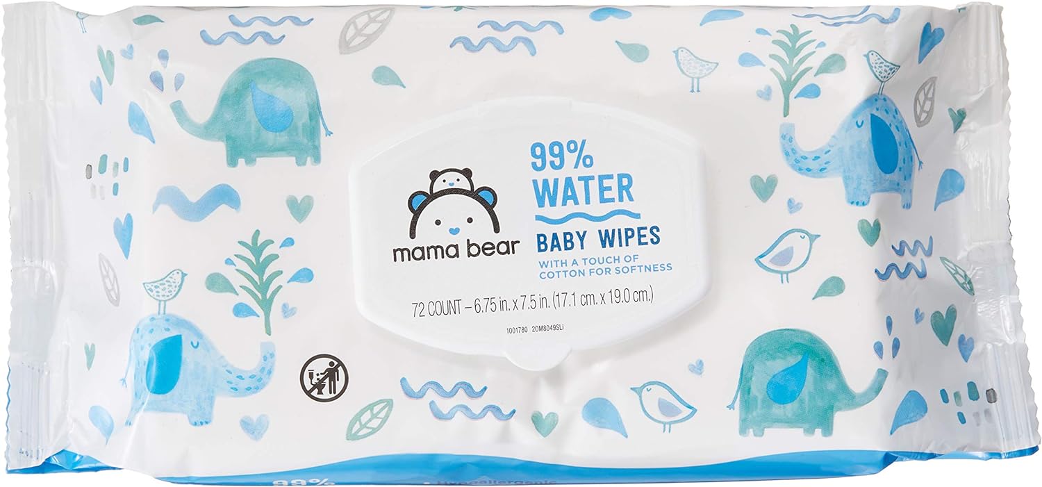 Amazon Brand - Mama Bear 99% Water Baby Wipes, Hypoallergenic, Fragrance Free, 432 Count (6 Packs of 72)