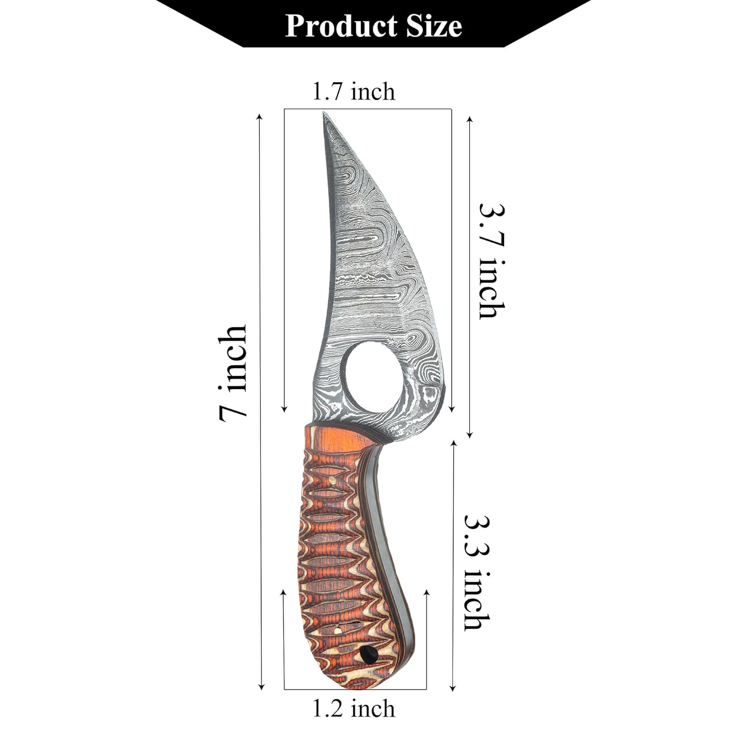 Handmade Damascus Predator Hunter Knife with Custom Leather Sheath - For Skinning, Camping, Outdoor - EDC 7” Fixed Blade Bushcraft Knives | Red Black Exotic Wood Handle (H2)