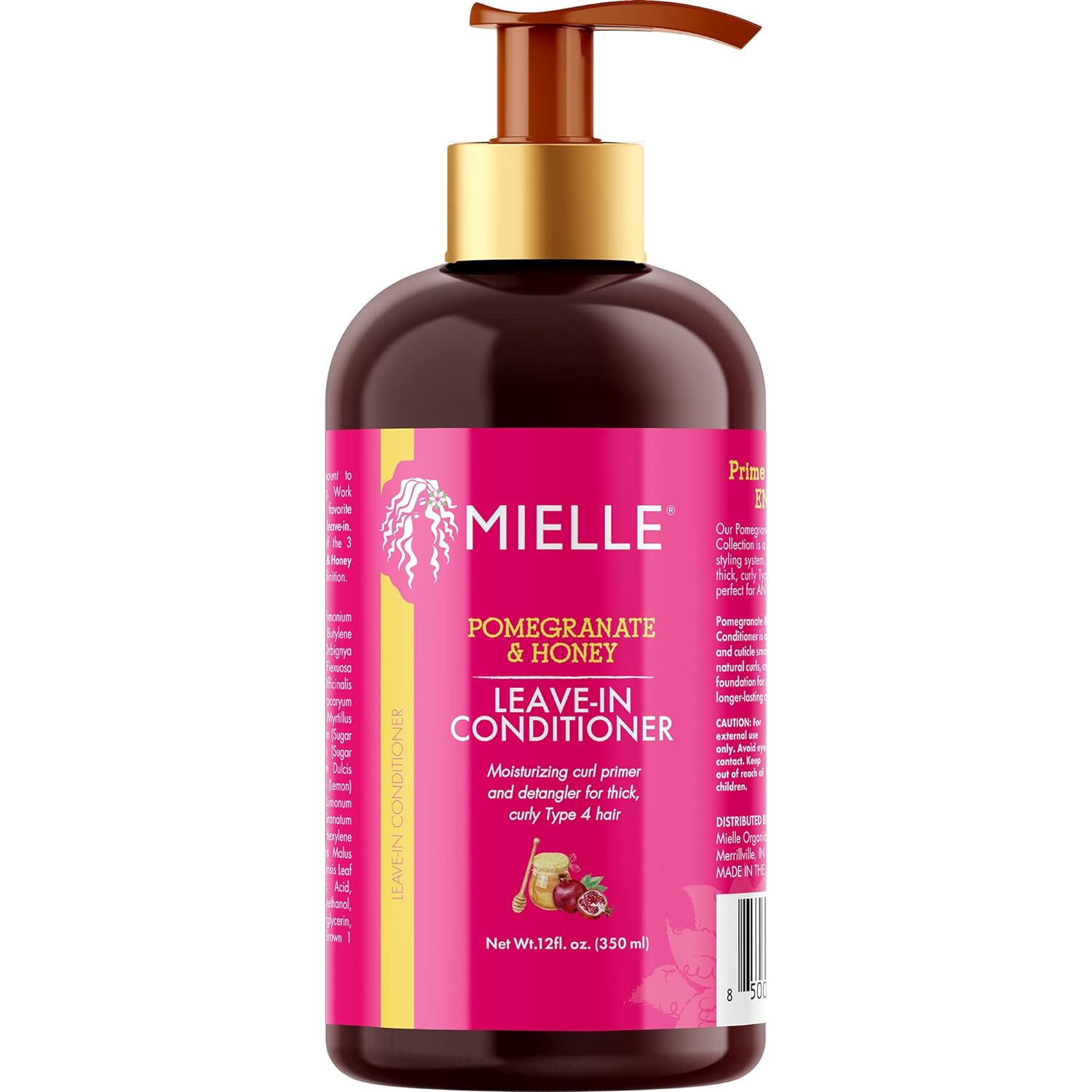 Mielle Organics Pomegranate & Honey Leave-In Conditioner, Moisturizing Curl Primer and Detangler, Repair Damage and Prevent Frizz, Treatment For Thick Curly Hair Type 4 Hair, 12-Fluid Ounces