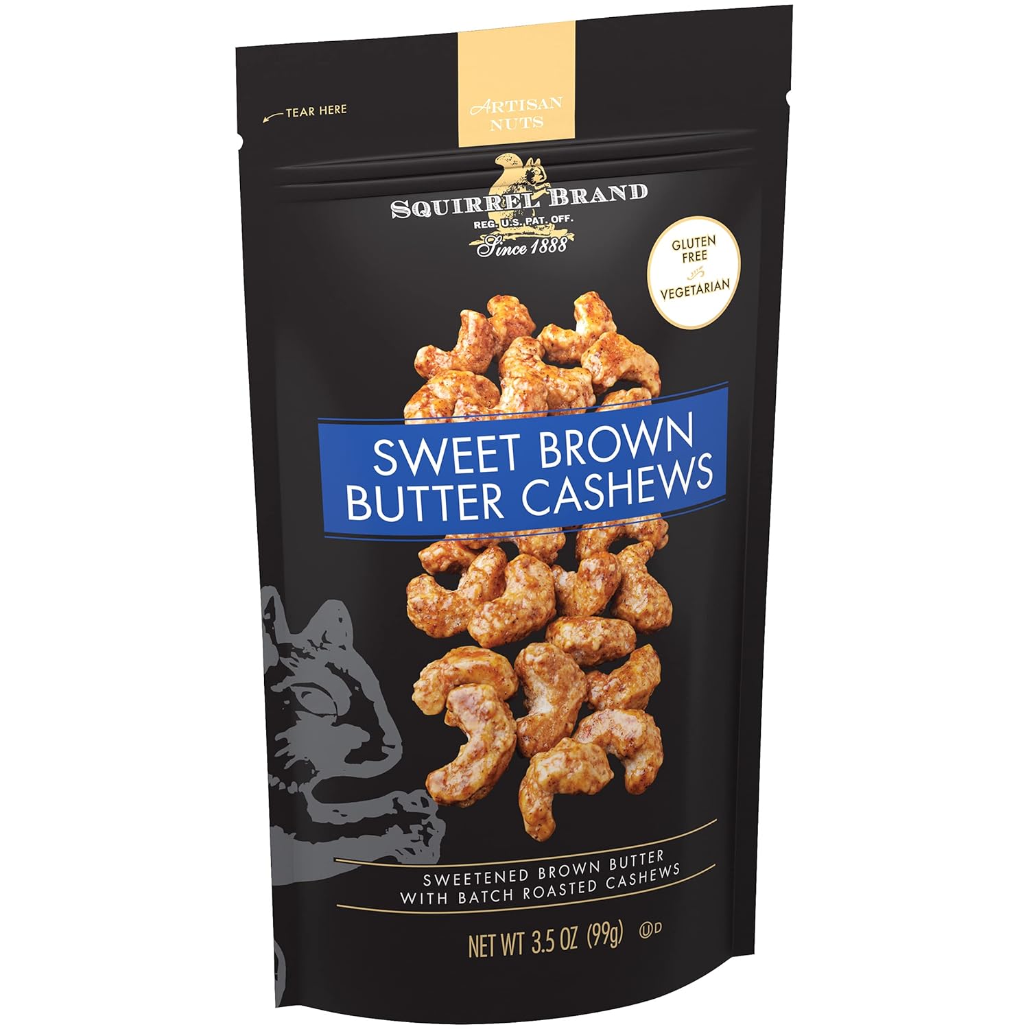 Squirrel Brand Sweet Brown Butter Cashews, 3.5 Ounces, Gluten Free, Vegetarian