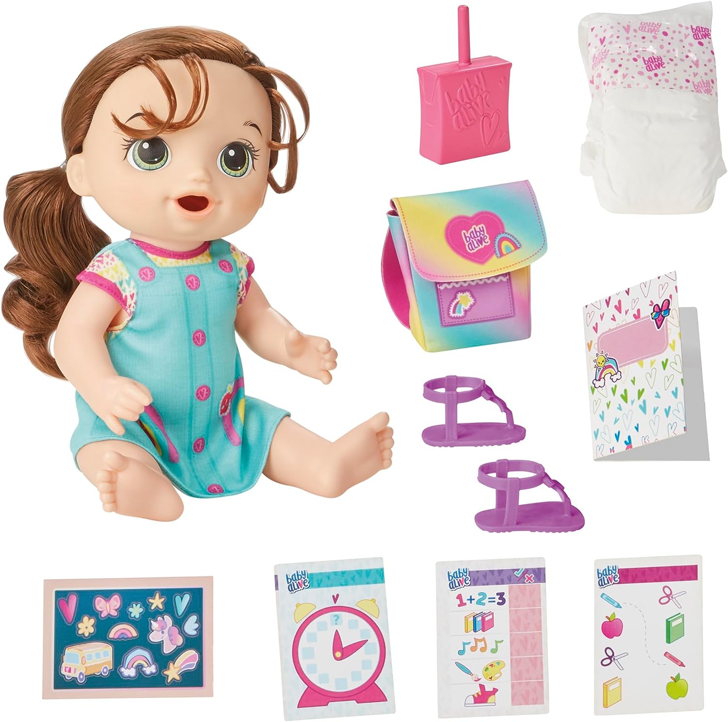Baby Alive Time for School Baby Doll Set, Back to School Toys for 3 Year Old Girls & Boys & Up, 12 Inch Baby Doll, Brown Hair (Amazon Exclusive)