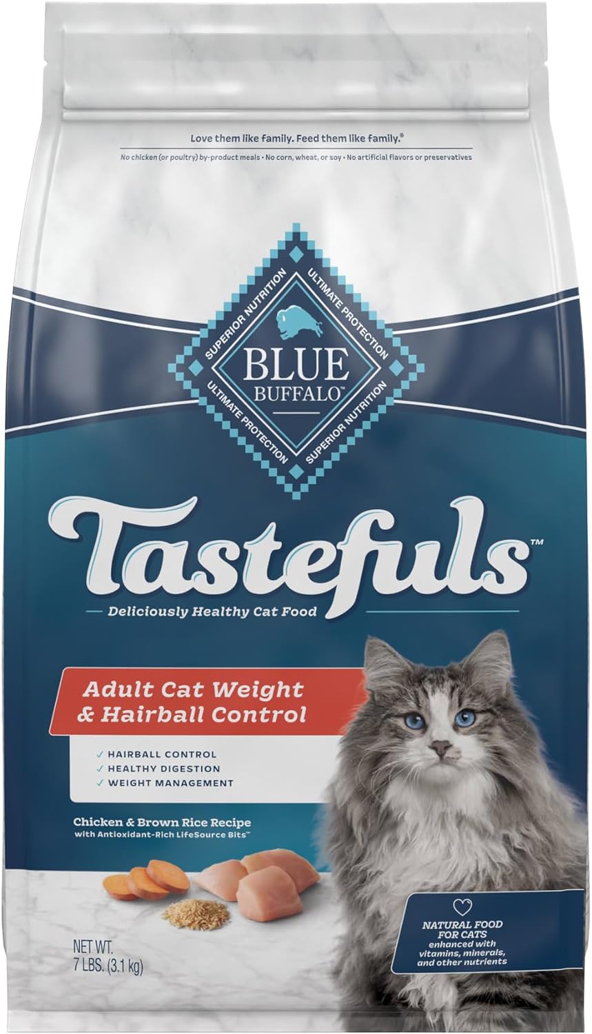 Blue Buffalo Tastefuls Weight & Hairball Control Natural Adult Dry Cat Food, Chicken, 7lb bag