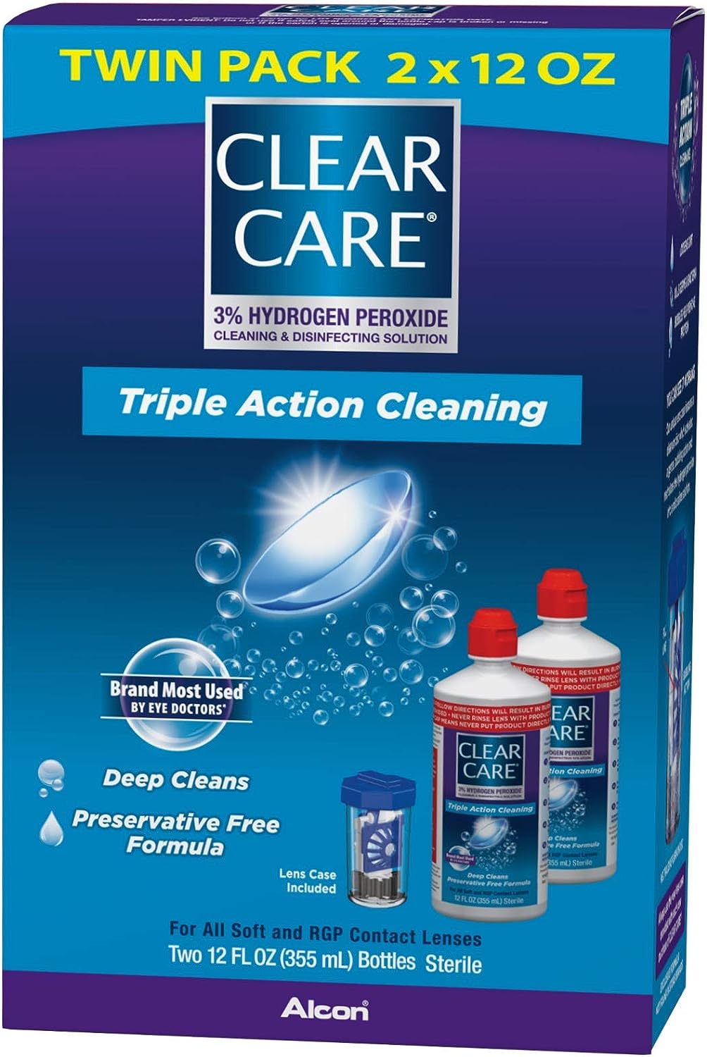 Clear Care Cleaning & Disinfecting Solution with Lens Case, Twin Pack,12 Fl Oz (Pack of 2)