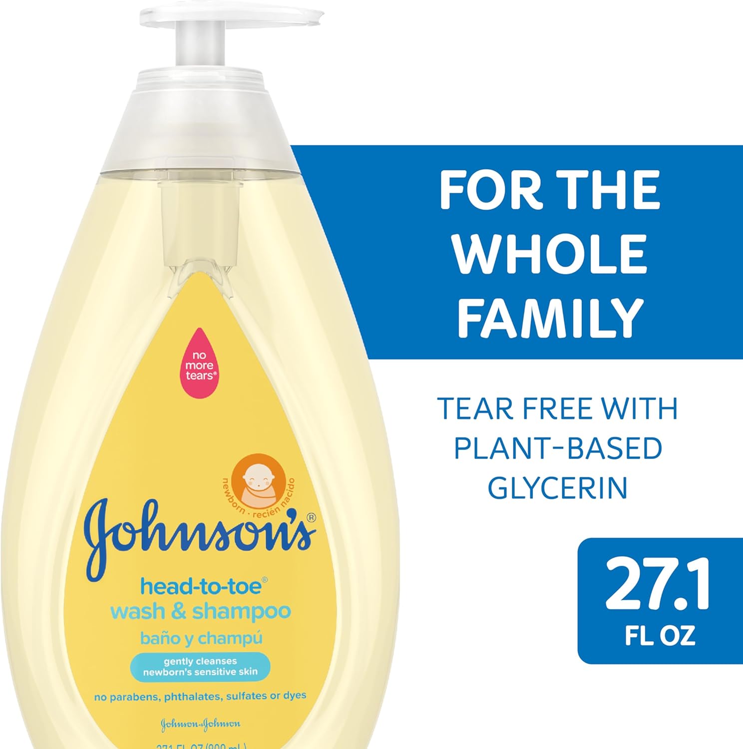 Johnson's Baby Head to Toe Baby Bath Starter Kit, Hypoallergenic Wash & Shampoo for Baby's Sensitive Skin & Hair, Baby Bath Bottle, 27.1 fl. Oz, and Value Size Baby Wash Refill Pack, 33.8 fl. Oz