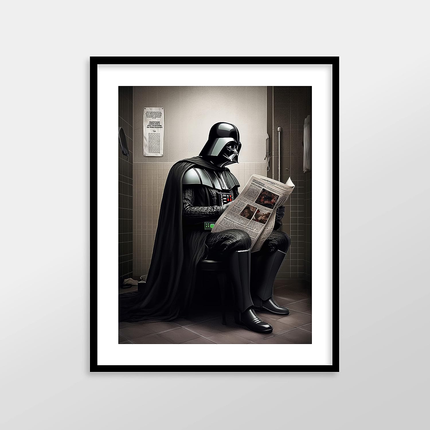 Star Wars Bathroom Décor Art Print - Premium Giclee Fine Art Print - Aesthetic Modern Vintage Painting Style Darth Vader Stormtrooper Yoda Print Poster for Bathroom Wall Decor, Ready to Frame