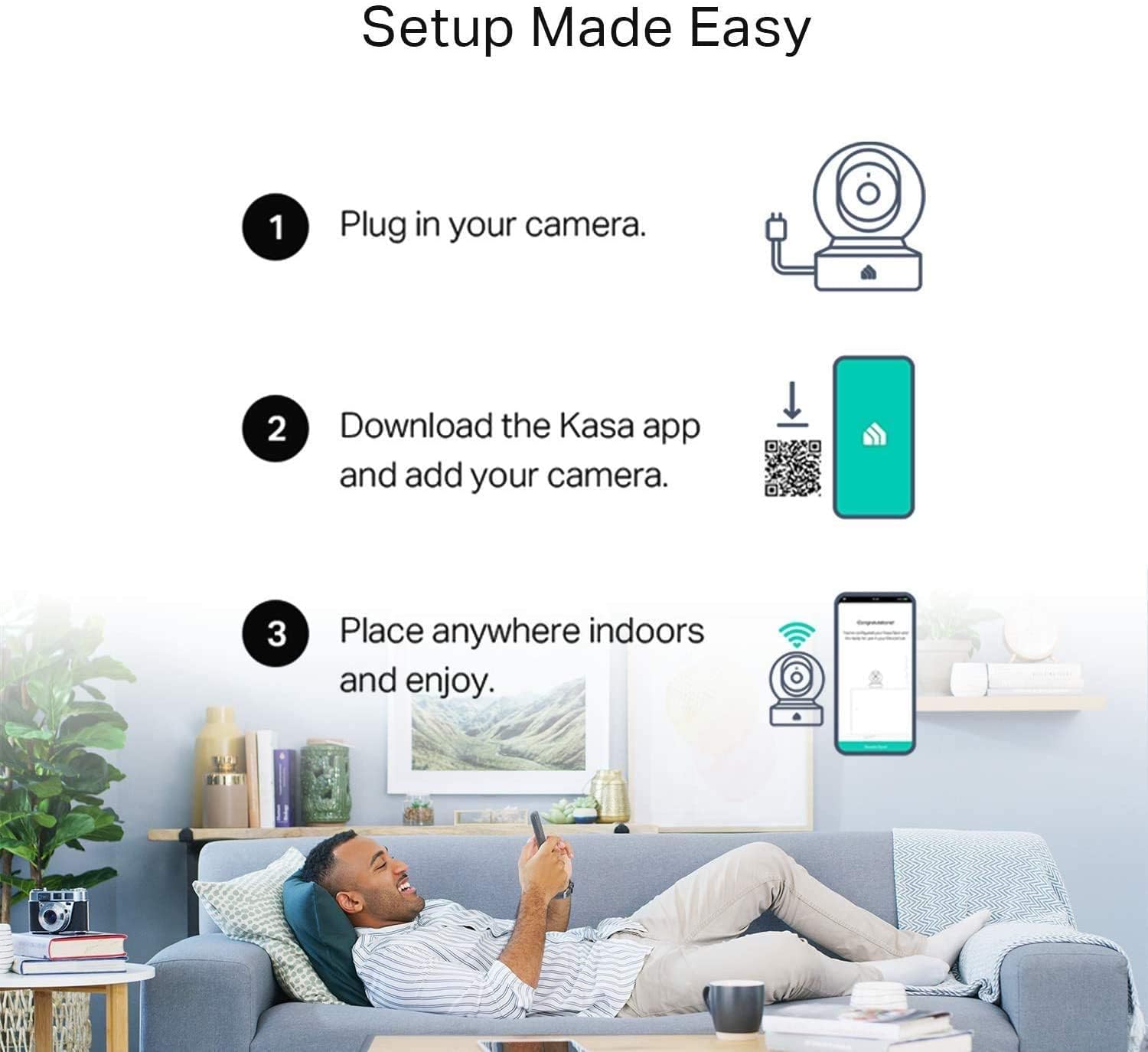Kasa Indoor Pan/Tilt Smart Security Camera, 1080p HD Dog Camera,2.4GHz with Night Vision,Motion Detection for Baby and Pet Monitor, Cloud & SD Card Storage, Works with Alexa& Google Home (EC70), White