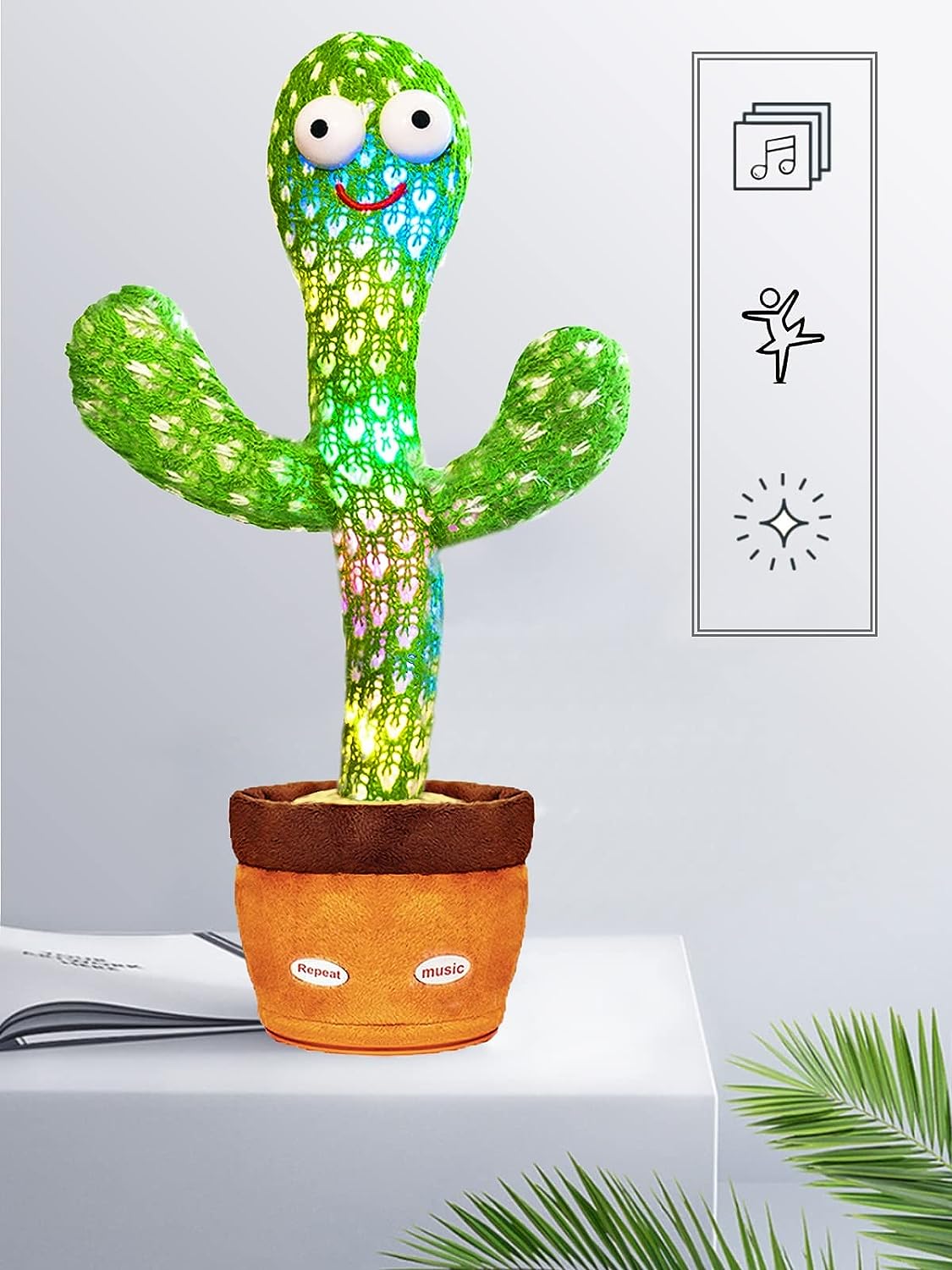 Keculf Dancing Talking Cactus Baby Mimicking Toys with LED 120 English Songs, Singing Musical Toy, Tummy Time Toy Mimic Repeats What You Say (Audio Recording & Retelling)